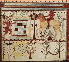 Troilo y Aquiles en una pintura de la tumba etrusca de los toros
