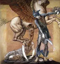 El nacimiento de Pegado y Crisaor tras la decapitación de Medusa en una pintura de Edward Burne Jones