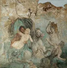 Poseidón y sus hipocampos en un mosaico de Estabias