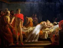 Aquiles y el cadáver de Patroclo en una pintura de Leon Cogniet