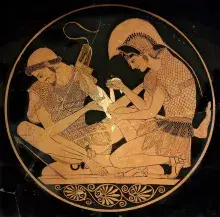 Aquiles y Patroclo en una cerámica de figuras rojas