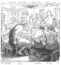 Loki discute con el resto de los dioses en una ilustración moderna