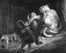 Minos como juez de los castigos de Hades, en un grabado de Doré para la Divina Comedia