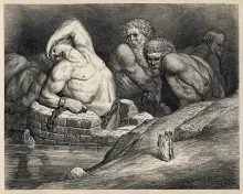 Los titanes y su castigo en el Hades en un grabado de Doré para la Divina Comedia de Dante