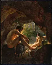 Odiseo escapando de la cueva de Polifemo según Eckersberg