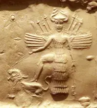 La diosa Isthar en un sello de Akkad