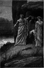 Grabado del siglo XIX con druidas celtas