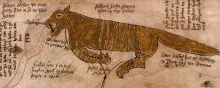 Fenrir, el lobo gigante de la mitología nórdica en un manuscrito islandés