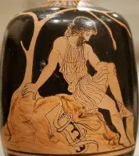 Filoctetes herido en una cerámica de figuras rojas