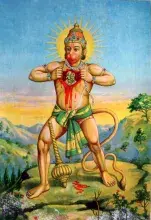 Hanuman, el dios mono hindú de la fuerza mostrando su corazón