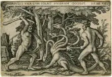 Ilustración de la Hidra de Lerna luchando contra Heracles y Yolao