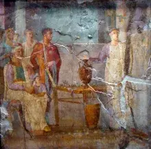 Casandra hace una profecía ante el resto de hijos de Príamo, en un fresco de Pompeya
