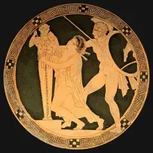 Áyax raptando a Casandra, en una cerámica de figuras rojas
