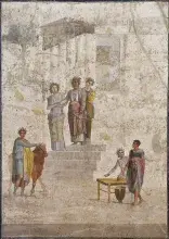 Jasón ante Pelias en un mosaico de Pompeya