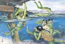 El kappa, el ser acuático que vive en los ríos de Japón en una ilustración moderna