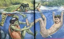 El kappa, el ser acuático que vive en los ríos de Japón en una ilustración moderna