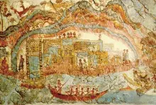 Fresco minoico con un puerto como el que se atribuye al mito de la Atlántida