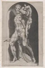 Dibujo de una escultura del mito de Atreo