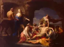 Tetis recogiendo a Aquiles de manos del centauro Quirón, por Pompeo Batoni