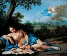 Leto con Apolo y Artemisa, por Marcantonio Franceschini