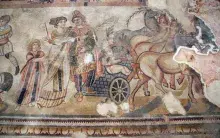 Pélope e Hipodamía en un mosaico de Noheda