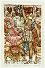 Perseo convierte en piedra a Fineo, en una ilustración de principios de siglo XX