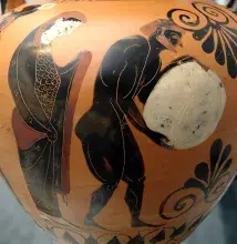 Sísifo en una cerámica de figuras negras