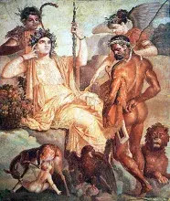 Heracles y Télefo en un fresco de Herculano