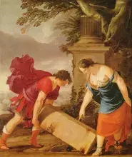 Teseo descubre su verdadera identidad, pintura de Laurent de la Hyre