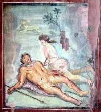 Fresco de Píramo y Tisbe en Pompeya