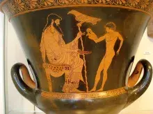 Ganimedes y Zeus en una cerámica griega de figuras rojas