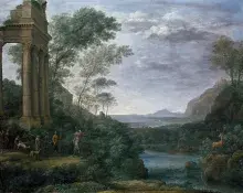 Iulo Ascanio cazando en una pintura de Claudio Lorena