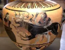 El rey Euristeo escondido de Heracles en una tinaja