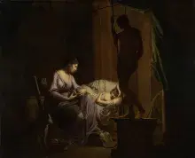 Penélope cuida del pequeño Telémaco, pintura de Joseph Wright