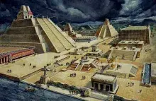 Reconstrucción idealizada del templo mayor de Tenochtitlan