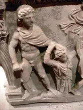 Aquiles golpeando a Tersites en un sarcófago romano