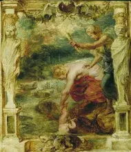 Tetis sumerge a Aquiles en la laguna Estigia, pintura de Rubens