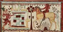 Troilo y Aquiles en una pintura de la tumba etrusca de los toros