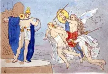 Heimdall da la bienvenida a un caído a Asgard en un grabado de comienzos del siglo XX