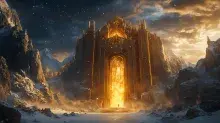 Puertas del Valhalla, generado con IA