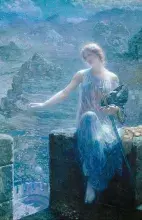 Valquiria en el Valhalla pintada por Edward Robert Hughes