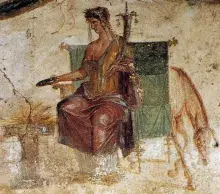 Vesta, diosa romana del hogar y el fuego sagrado, en un fresco de Pompeya