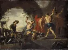 Vulcano dios romano del fuego en su fragua