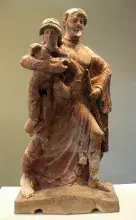 Zeus y Ganimedes en una escultura de terracota etrusca